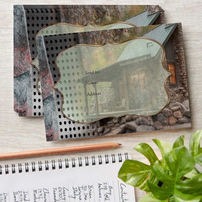 Rustic Family Stone Cabin Envelope (Stacked)