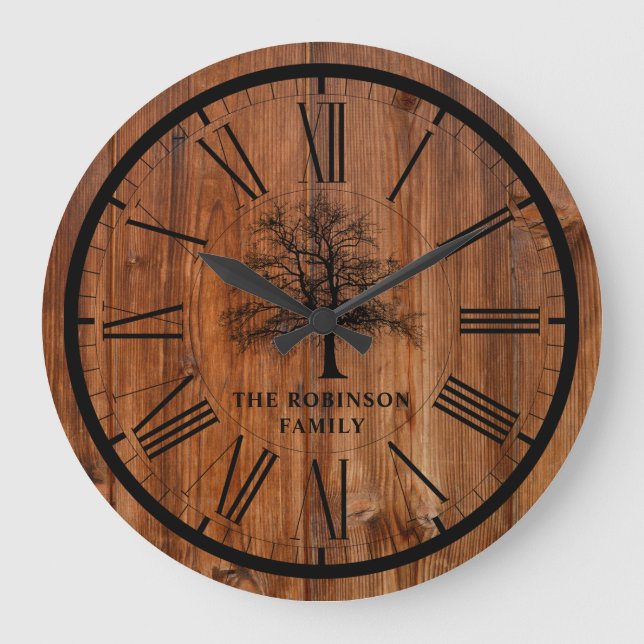 Rustic Family Tree | Country Large Clock (Front)