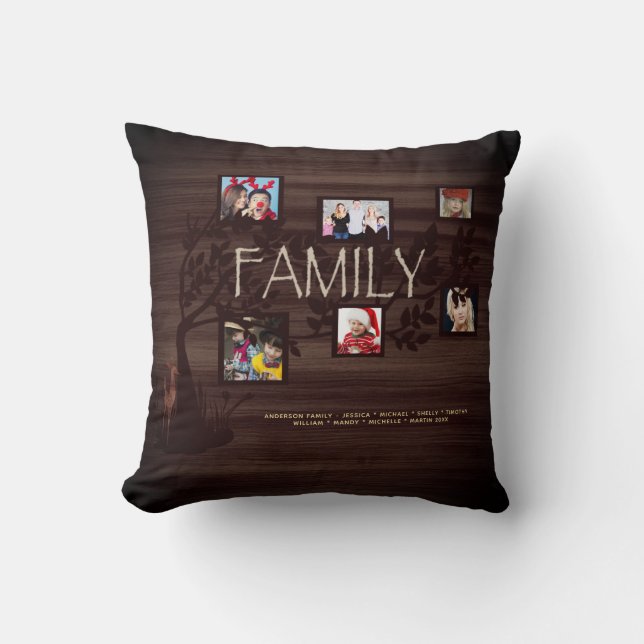 Rustic FAMILY TREE PHOTO COLLAGE Buffalo Plaid 2 Cushion (Front)