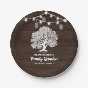 Rustic Family Tree String Lights Barbecue Reunion  Paper Plate
