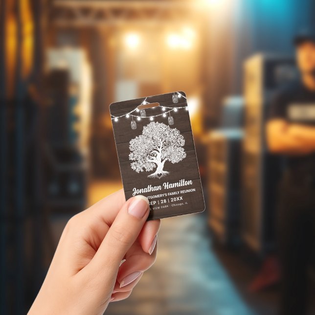 Rustic Family Tree String Lights Reunion ID Badge (Concert)