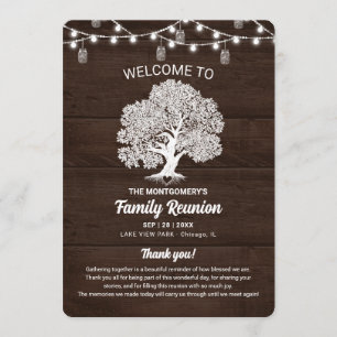 Rustic Family Tree String Lights Reunion Program