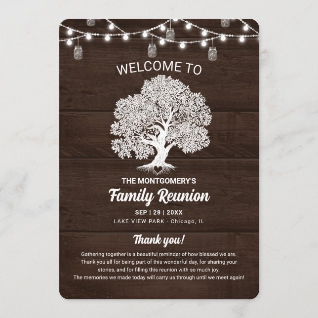 Rustic Family Tree String Lights Reunion Program (Front)