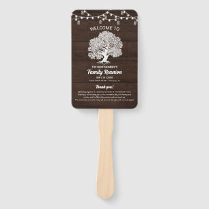 Rustic Family Tree String Lights Reunion Program Hand Fan