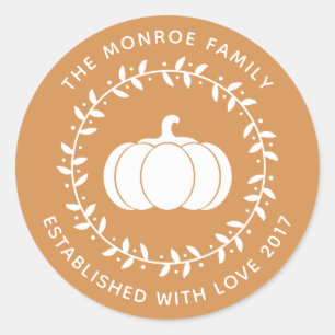 Rustic Family White Pumpkin & Wreath Classic Round Sticker