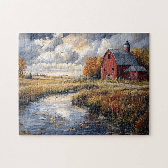 Rustic Farm and Stream Landscape Jigsaw Puzzle (Horizontal)
