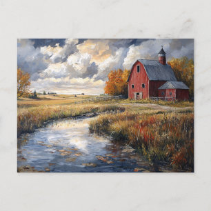 Rustic Farm and Stream Landscape Postcard