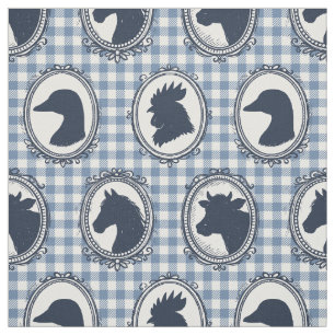 Rustic Farm Animal Barnyard Check - Blue Navy Fabric