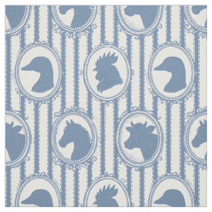 Rustic Farm Animal Barnyard Ticking Stripe - Blue Fabric