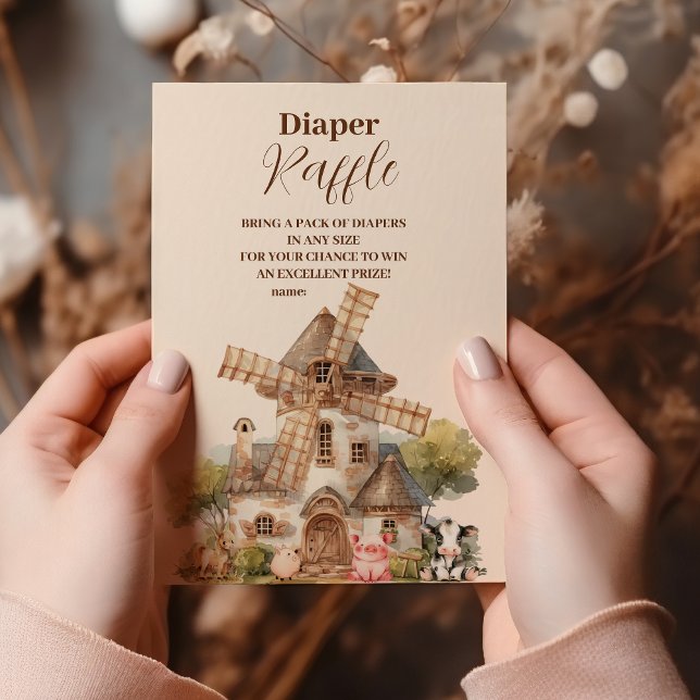 Rustic Farm Animal Gender Neutral Raffle Diapper Enclosure Card (Creator Uploaded)
