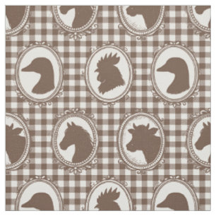 Rustic Farm Animal Silhouette Barnyard Mocha Check Fabric