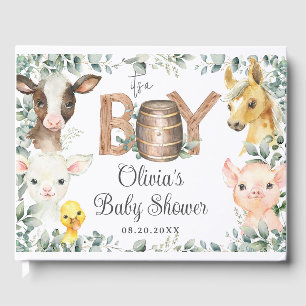 Rustic Farm Animals Barn Greenery Boy Baby Shower Guest Book