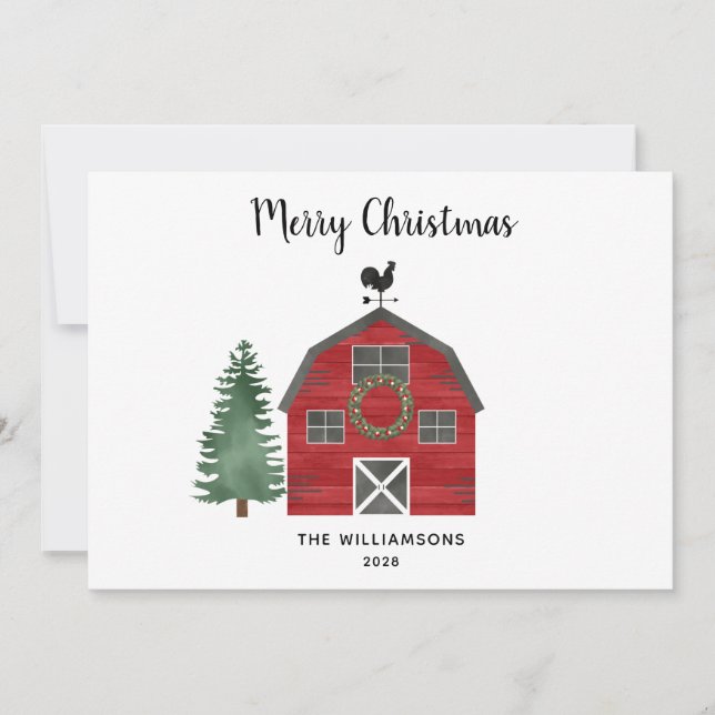 Rustic Farm Buffalo Plaid Photo Christmas Card  (Front)