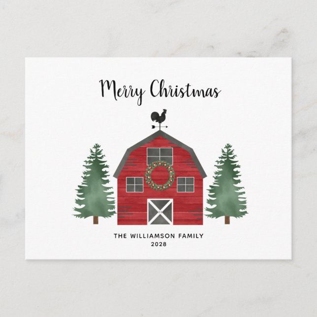 Rustic Farm Buffalo Plaid Photo Christmas Card  (Front)