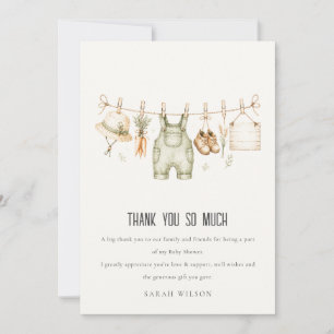 Rustic Farm Clothesline Watercolor Baby Shower Thank You Card