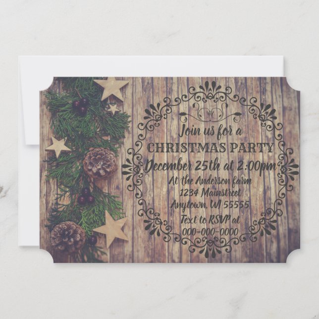 Rustic Farm Country Farmhouse Christmas Day Dinner Invitation (Front)