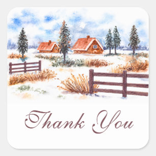 Rustic Farm Country Winter Wedding Thank You Square Sticker