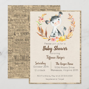Rustic Farm Cow Baby Shower Invitation