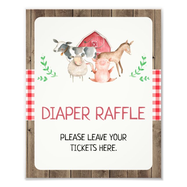 Rustic Farm Diaper Raffle Baby Shower Sign (Front)