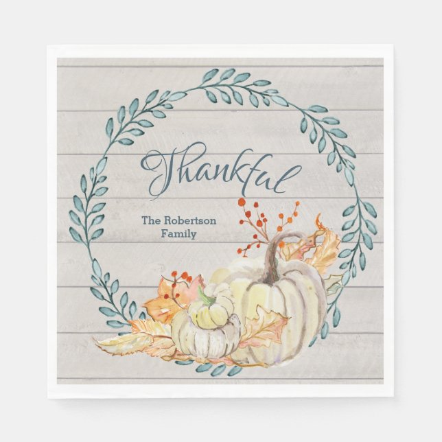 Rustic Farm Fall Leaves n Pumpkin Thanksgiving Napkin (Front)