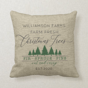 Rustic Farm Fresh Christmas Trees Family Name Thro Cushion
