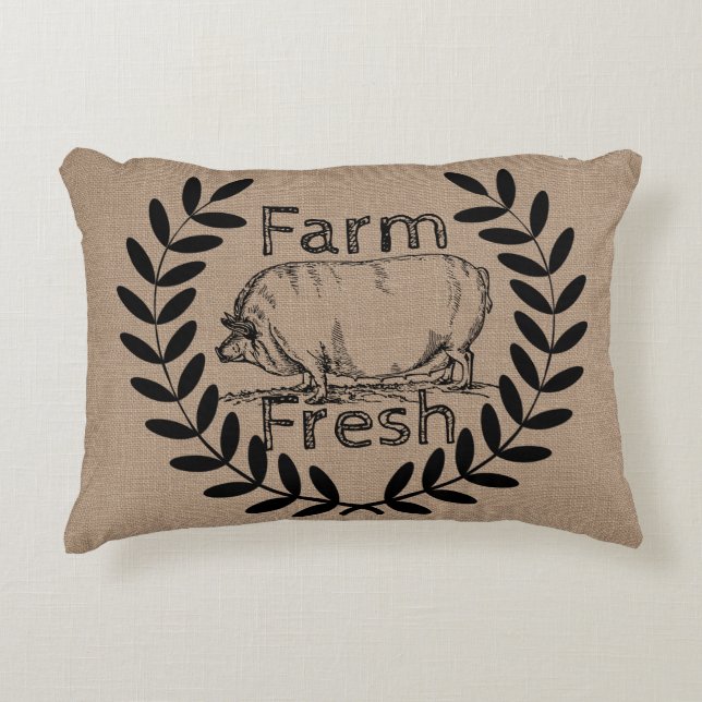 Rustic Farm Fresh Hog and Laurels Decorative Cushion (Front)