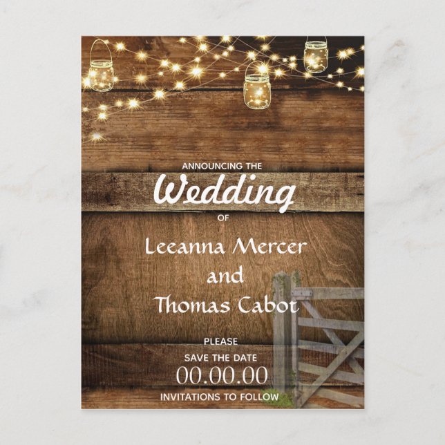 Rustic Farm Gate Save the Date Postcard (Front)