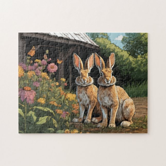 Rustic Farm Hares Jigsaw Puzzle (Horizontal)