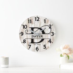 Rustic Farm House D Monogram Large Clock