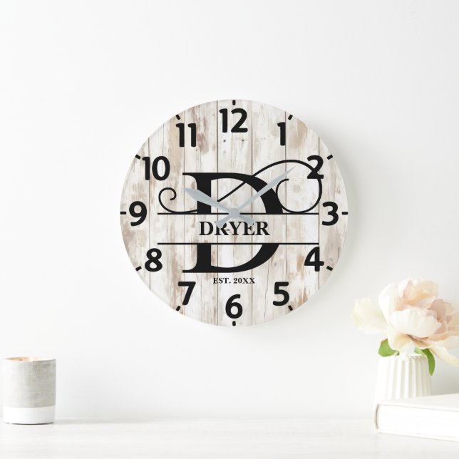 Rustic Farm House D Monogram Large Clock (Home)