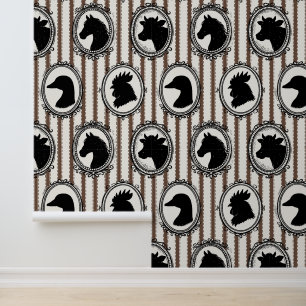 Rustic Farm Kitchen Barnyard Black & Mocha Stripe Wallpaper