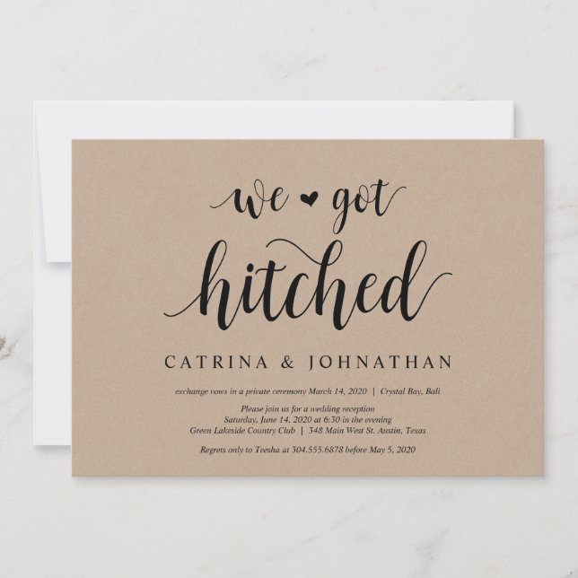 Rustic Farm Kraft, Black script, Wedding Elopement Invitation (Front)