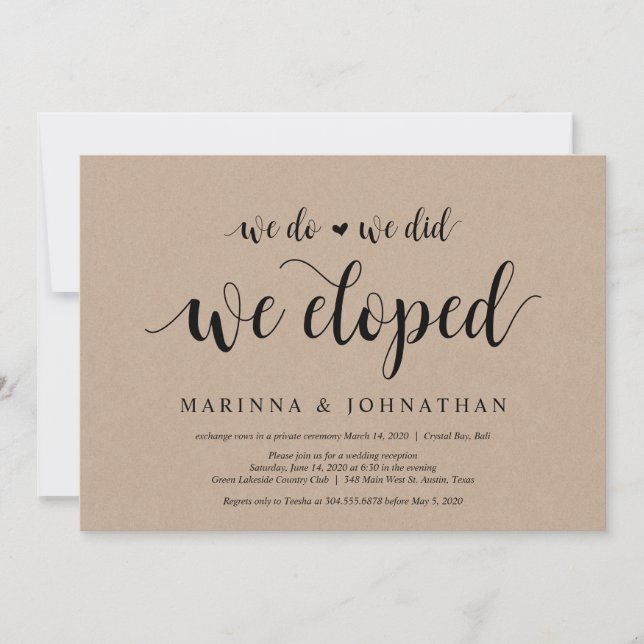Rustic Farm Kraft, Black script, Wedding Elopement Invitation (Front)
