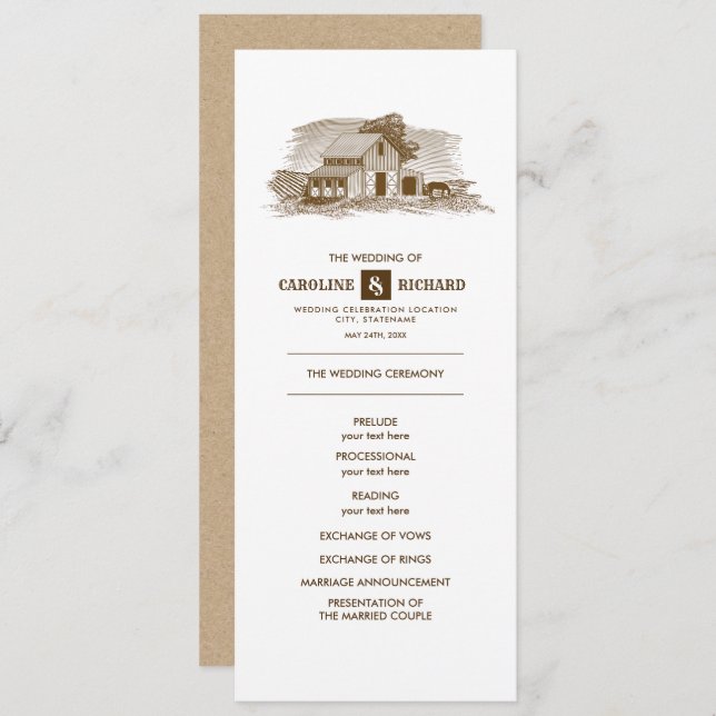 Rustic Farm, Kraft Paper Wedding Program (Front/Back)
