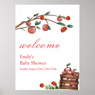 Rustic Farm Ladybug Apple Girl Baby Shower Welcome Poster