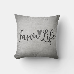 Rustic Farm Life Grey Burlap Texture Whimsical Cushion