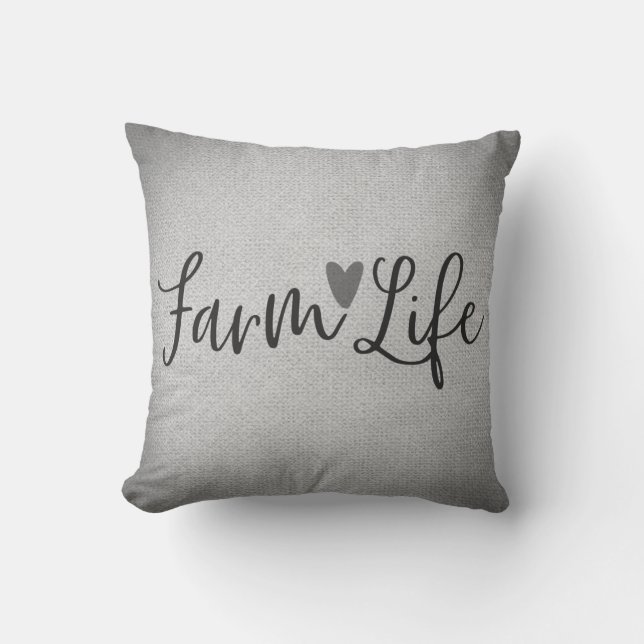 Rustic Farm Life Grey Burlap Texture Whimsical Cushion (Front)
