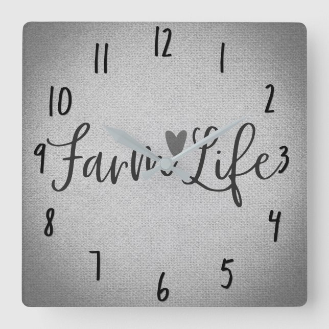 Rustic Farm Life Grey Burlap Texture Whimsical Square Wall Clock (Front)