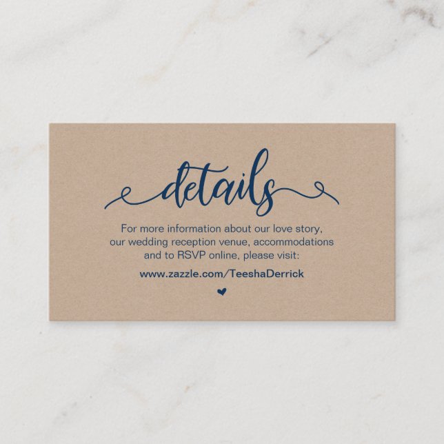 Rustic Farm, Navy Blue , Kraft,  Wedding Details Enclosure Card (Front)