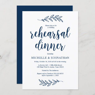 Rustic Farm Navy Blue, Wedding Rehearsal Dinner Invitation
