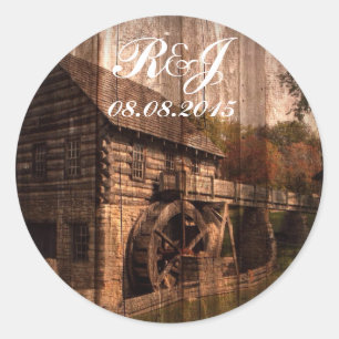 rustic farm old barn country mill wedding classic round sticker