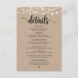Rustic Farm String Lights design, Wedding Details Enclosure Card