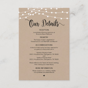 Rustic Farm String Lights design, Wedding Details Enclosure Card