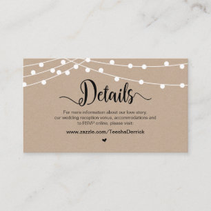 Rustic Farm String Lights, Wedding Details Enclosure Card