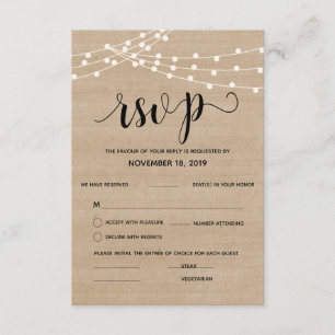 Rustic farm string lights wedding rsvp reply card