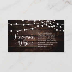 Rustic Farm String Lights, Wood, Honeymoon Wish Enclosure Card