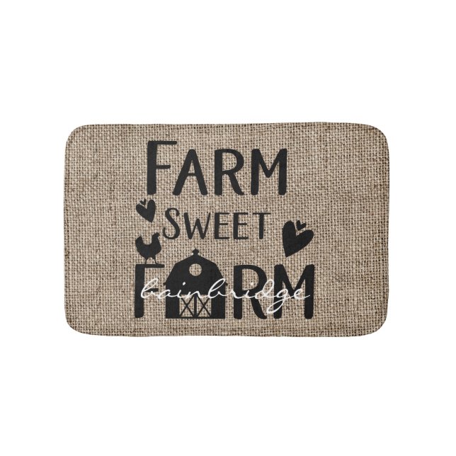 Rustic Farm Sweet Farm Farmhouse Personalised Bath Mat (Front)