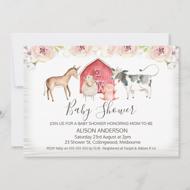 Rustic Farm Themed Baby Shower Invitation (Front)