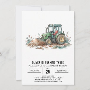 Rustic Farm Tractor Birthday Invitation