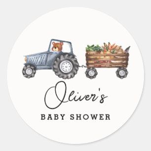 Rustic Farm Tractor Teddy Bear Baby Shower  Classic Round Sticker